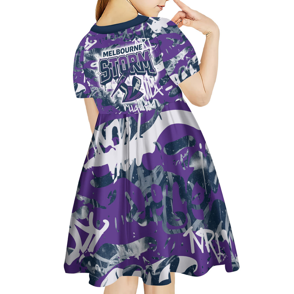 Melbourne Storm Rugby Kid Short Sleeve Dress Graffiti Typography Urban Camo Abstract Street Style