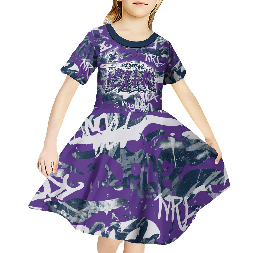 Melbourne Storm Rugby Kid Short Sleeve Dress Graffiti Typography Urban Camo Abstract Street Style