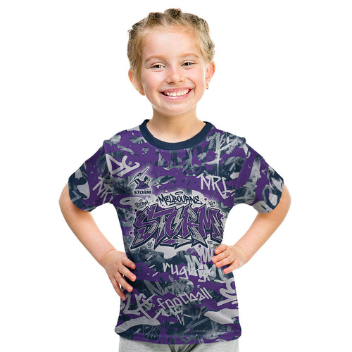 Melbourne Storm Rugby Kid T Shirt Graffiti Typography Urban Camo Abstract Street Style
