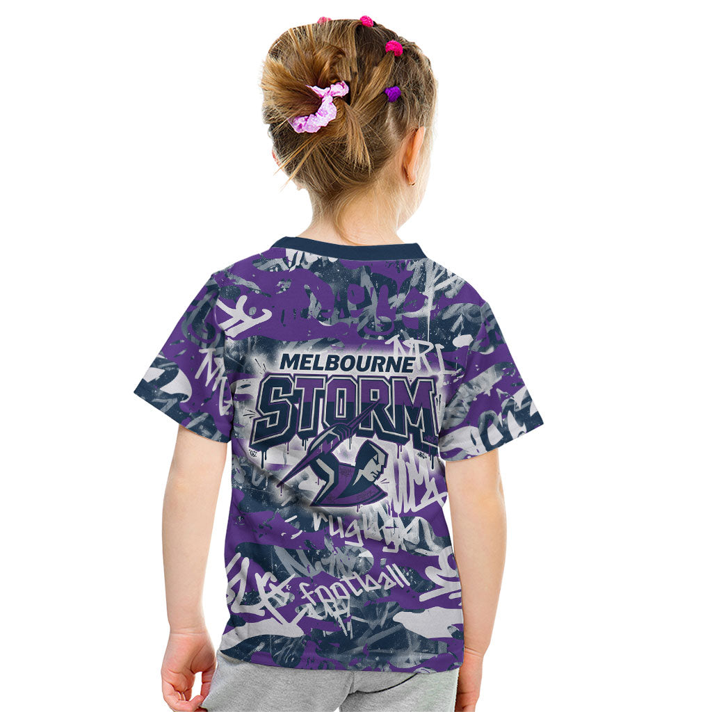 Melbourne Storm Rugby Kid T Shirt Graffiti Typography Urban Camo Abstract Street Style