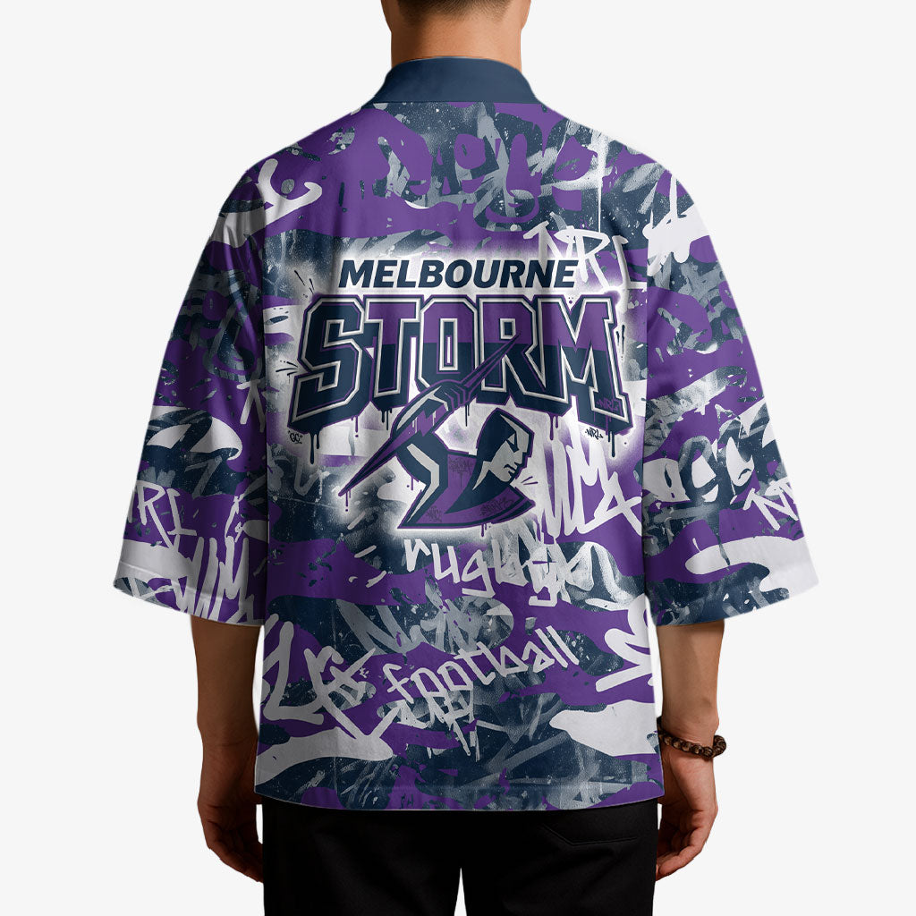 Melbourne Storm Rugby Kimono Graffiti Typography Urban Camo Abstract Street Style