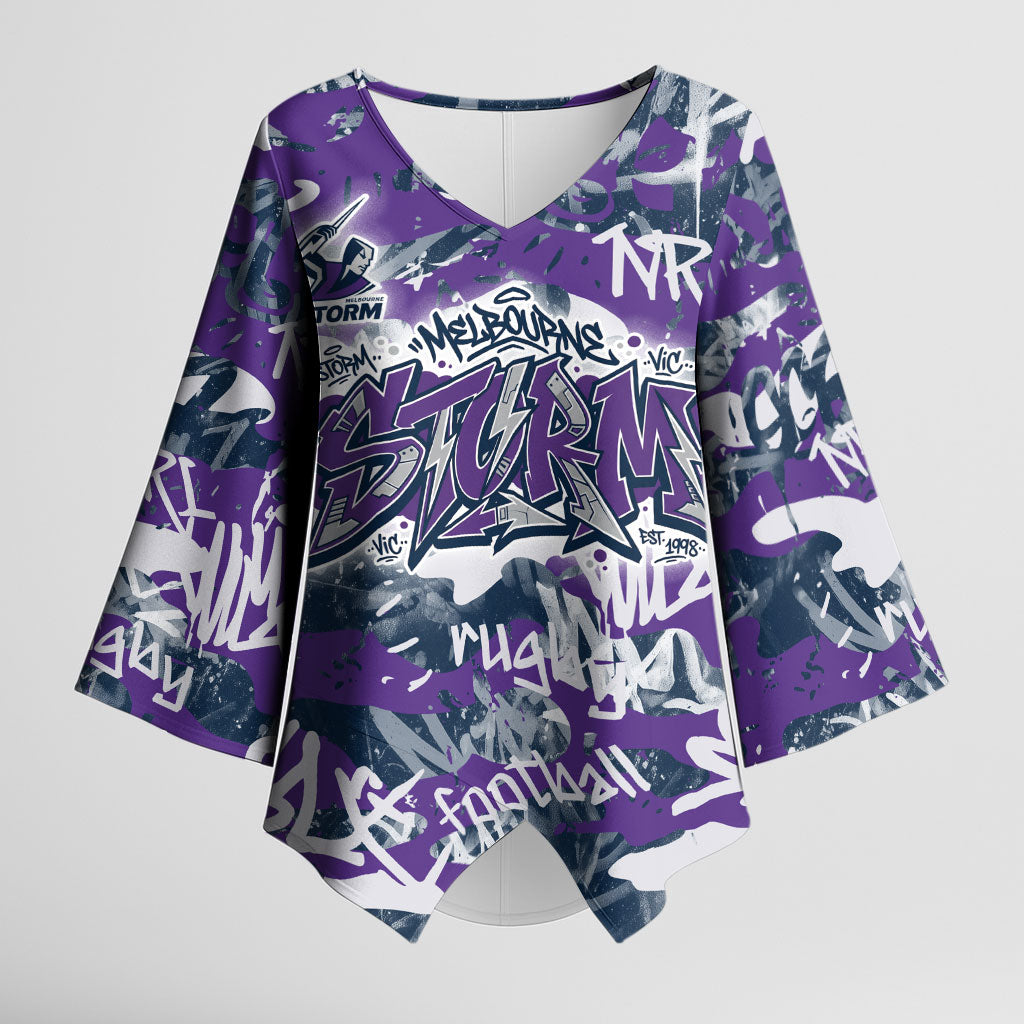 Melbourne Storm Rugby Kimono Sleeve Blouse Graffiti Typography Urban Camo Abstract Street Style