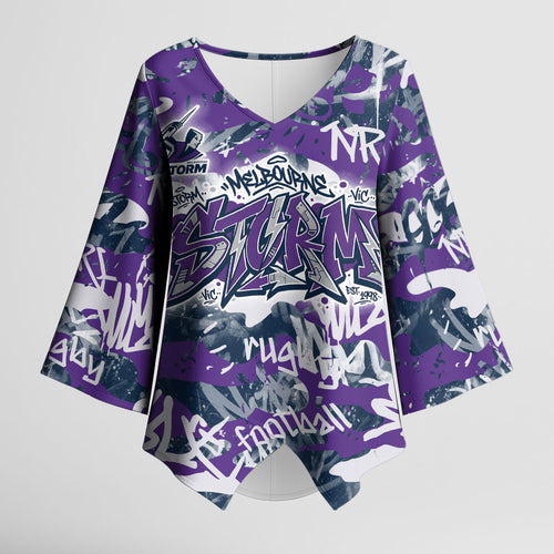Melbourne Storm Rugby Kimono Sleeve Blouse Graffiti Typography Urban Camo Abstract Street Style