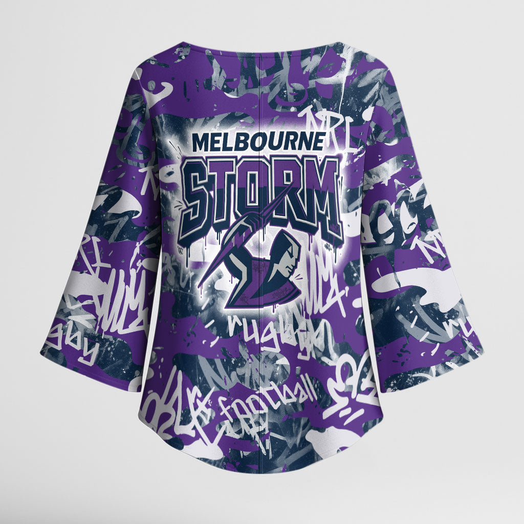 Melbourne Storm Rugby Kimono Sleeve Blouse Graffiti Typography Urban Camo Abstract Street Style