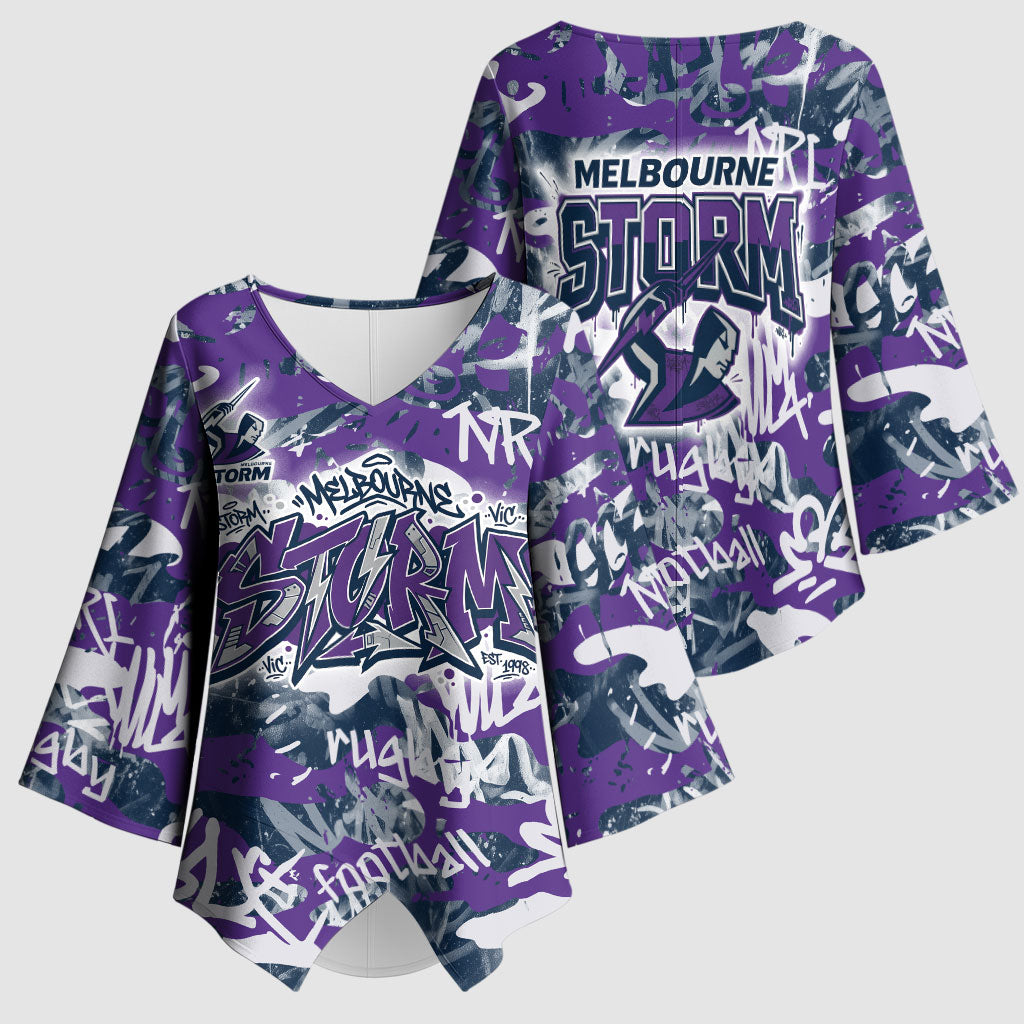 Melbourne Storm Rugby Kimono Sleeve Blouse Graffiti Typography Urban Camo Abstract Street Style