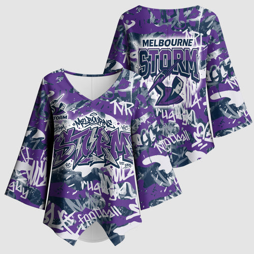 Melbourne Storm Rugby Kimono Sleeve Blouse Graffiti Typography Urban Camo Abstract Street Style