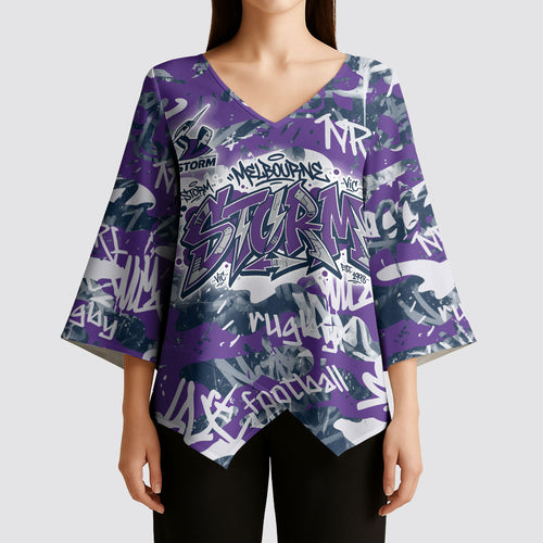 Melbourne Storm Rugby Kimono Sleeve Blouse Graffiti Typography Urban Camo Abstract Street Style