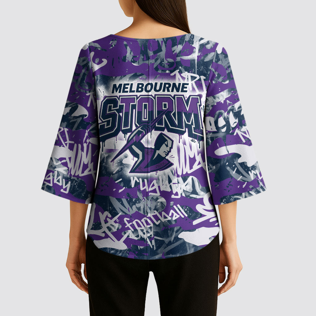 Melbourne Storm Rugby Kimono Sleeve Blouse Graffiti Typography Urban Camo Abstract Street Style