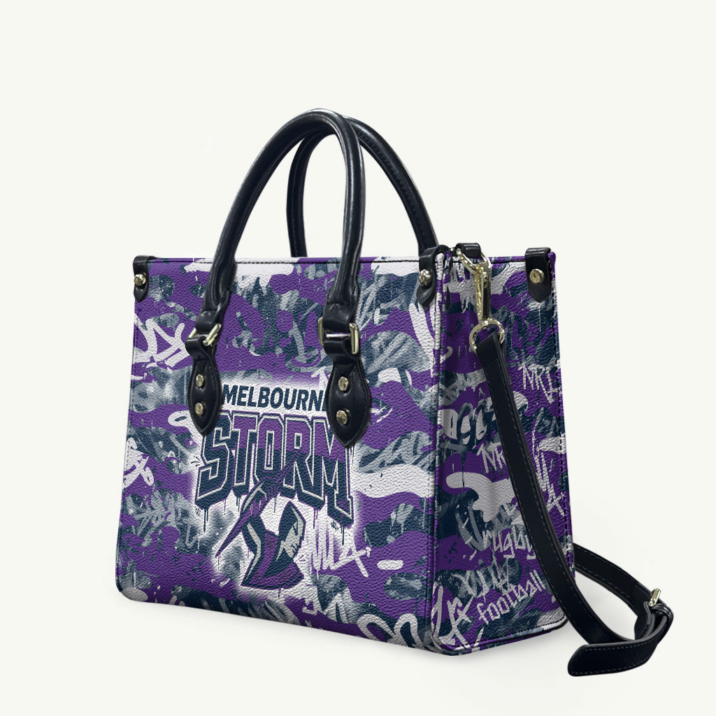 Melbourne Storm Rugby Leather Bag Graffiti Typography Urban Camo Abstract Street Style