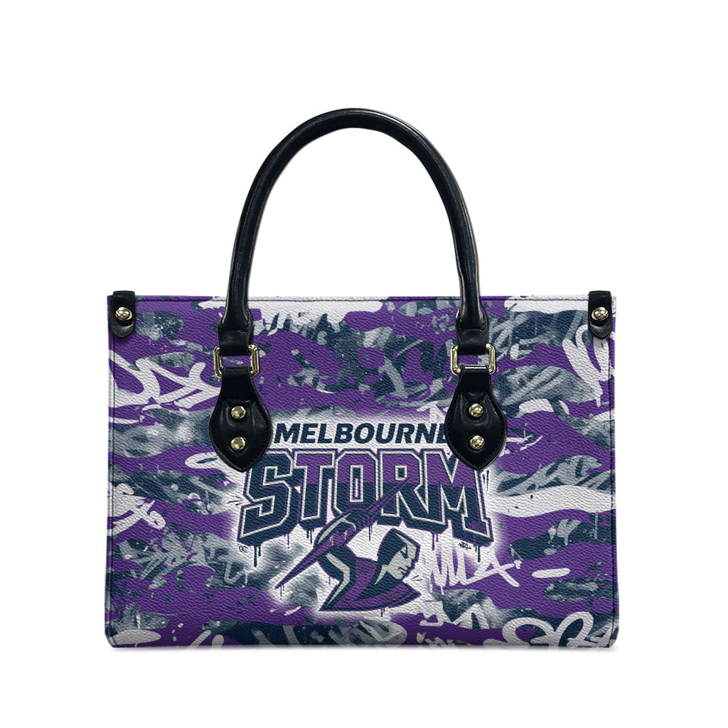 Melbourne Storm Rugby Leather Bag Graffiti Typography Urban Camo Abstract Street Style