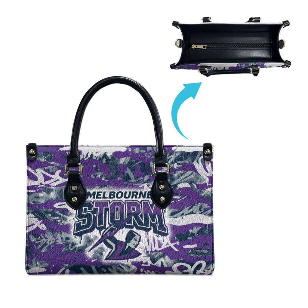 Melbourne Storm Rugby Leather Bag Graffiti Typography Urban Camo Abstract Street Style