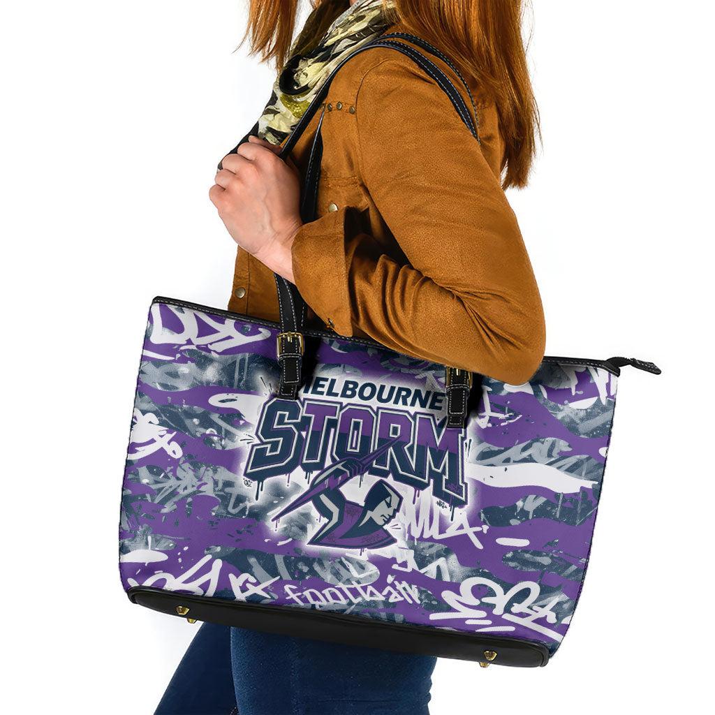 Melbourne Storm Rugby Leather Tote Bag Graffiti Typography Urban Camo Abstract Street Style