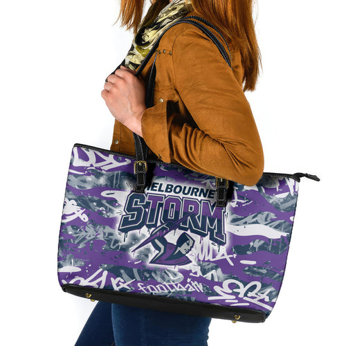 Melbourne Storm Rugby Leather Tote Bag Graffiti Typography Urban Camo Abstract Street Style