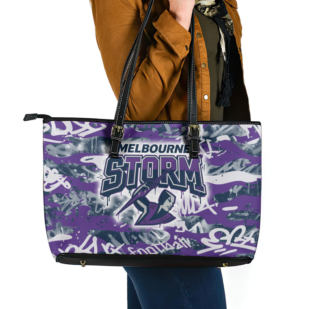 Melbourne Storm Rugby Leather Tote Bag Graffiti Typography Urban Camo Abstract Street Style