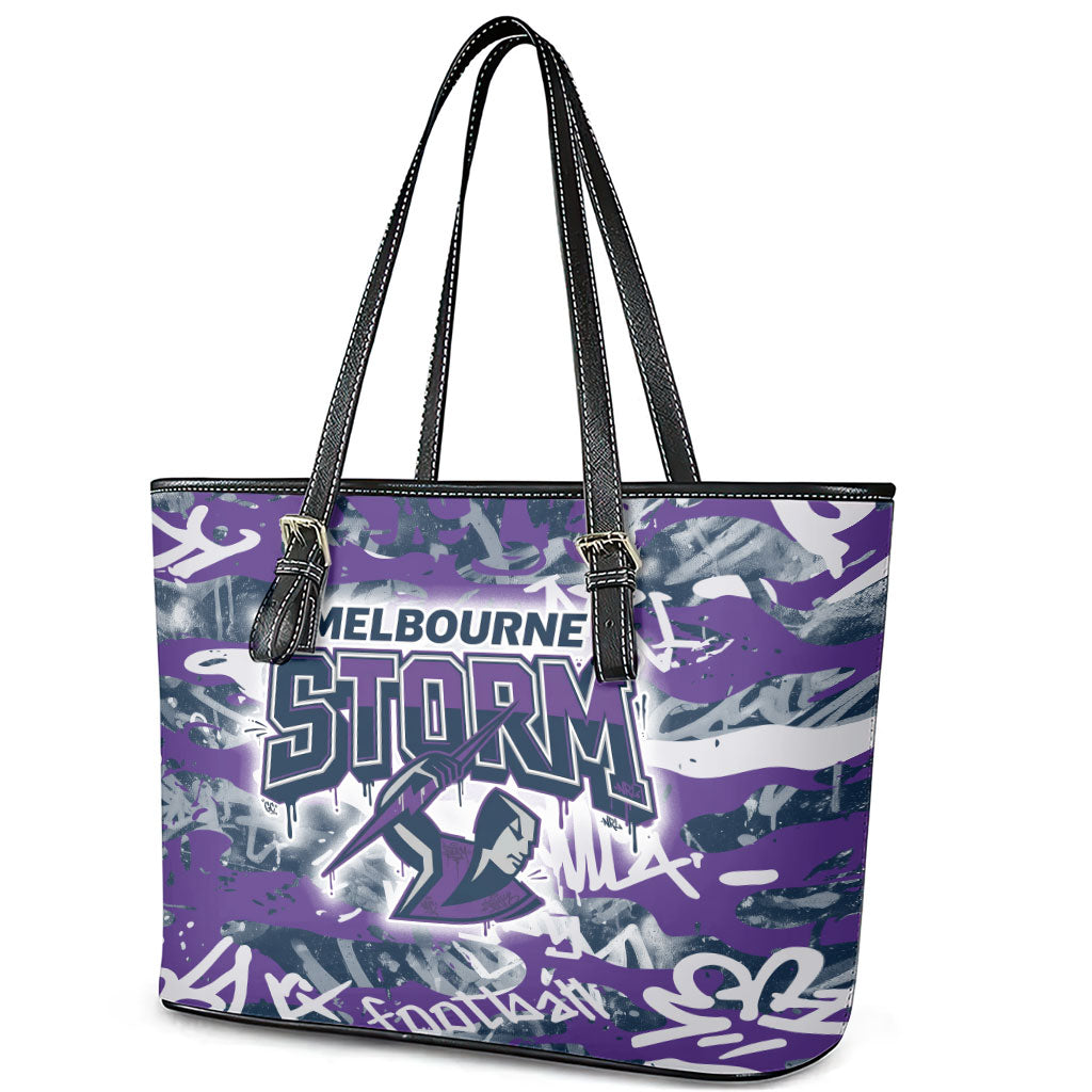 Melbourne Storm Rugby Leather Tote Bag Graffiti Typography Urban Camo Abstract Street Style