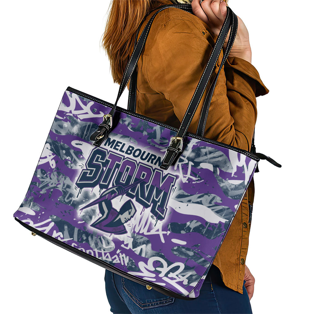 Melbourne Storm Rugby Leather Tote Bag Graffiti Typography Urban Camo Abstract Street Style