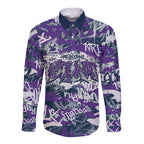Melbourne Storm Rugby Long Sleeve Button Shirt Graffiti Typography Urban Camo Abstract Street Style