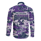 Melbourne Storm Rugby Long Sleeve Button Shirt Graffiti Typography Urban Camo Abstract Street Style