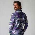Melbourne Storm Rugby Long Sleeve Polo Shirt Graffiti Typography Urban Camo Abstract Street Style