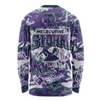 Melbourne Storm Rugby Long Sleeve Shirt Graffiti Typography Urban Camo Abstract Street Style