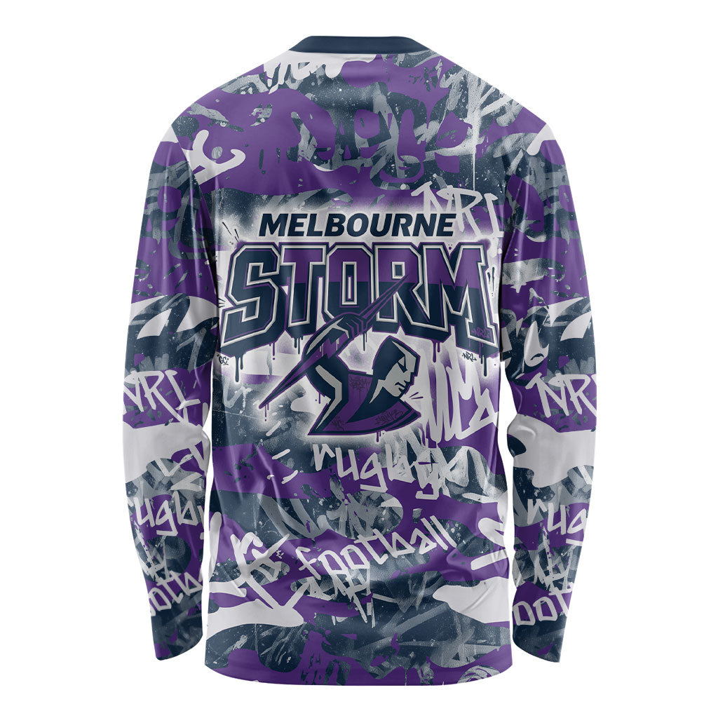 Melbourne Storm Rugby Long Sleeve Shirt Graffiti Typography Urban Camo Abstract Street Style