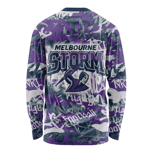Melbourne Storm Rugby Long Sleeve Shirt Graffiti Typography Urban Camo Abstract Street Style