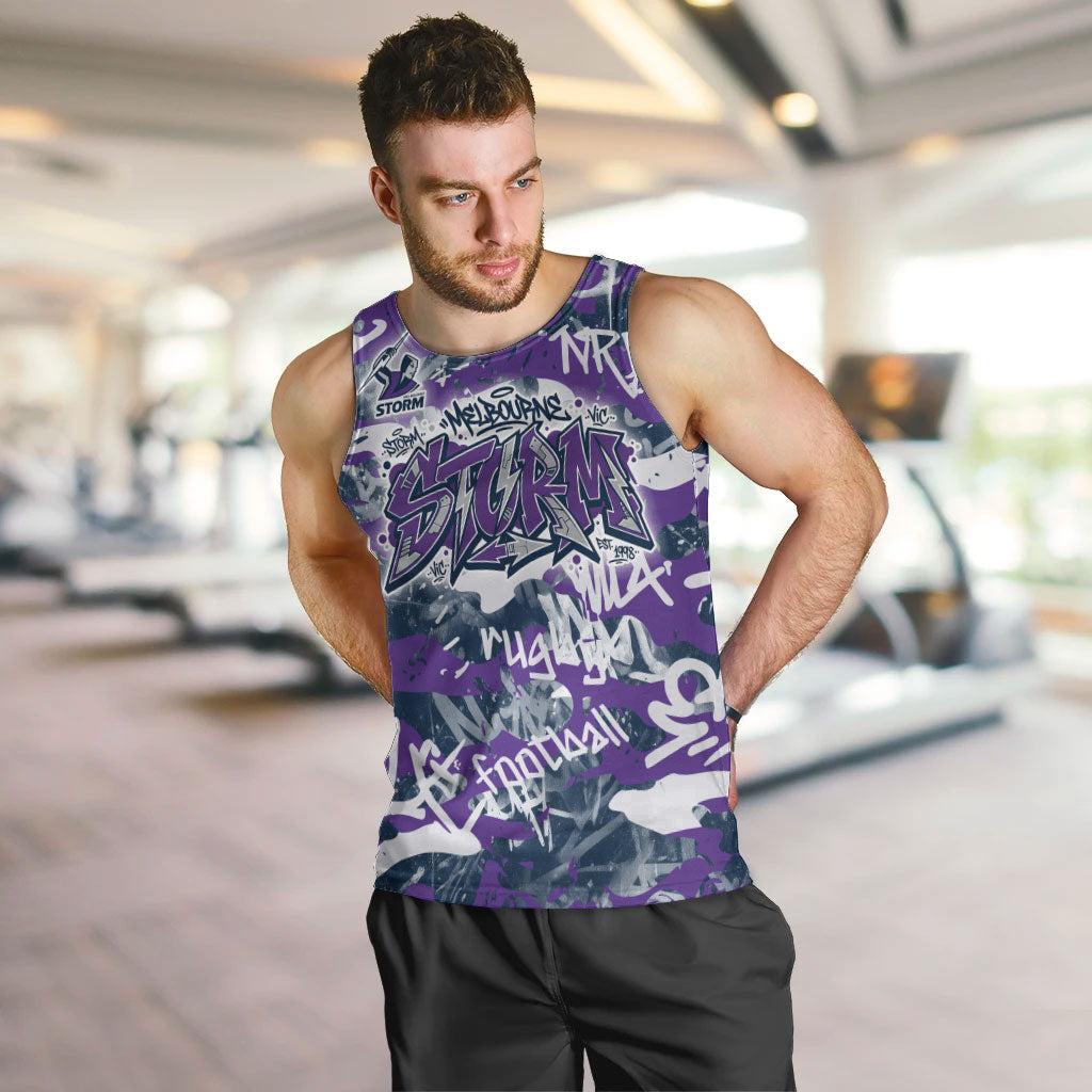 Melbourne Storm Rugby Men Tank Top Graffiti Typography Urban Camo Abstract Street Style