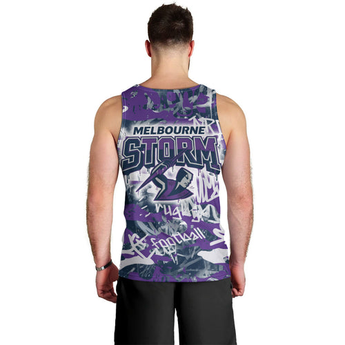 Melbourne Storm Rugby Men Tank Top Graffiti Typography Urban Camo Abstract Street Style