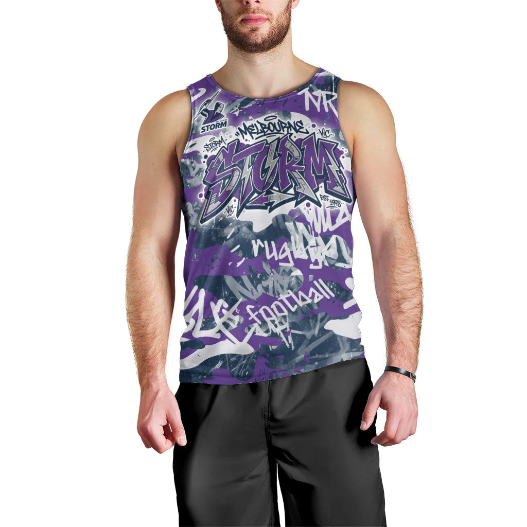 Melbourne Storm Rugby Men Tank Top Graffiti Typography Urban Camo Abstract Street Style