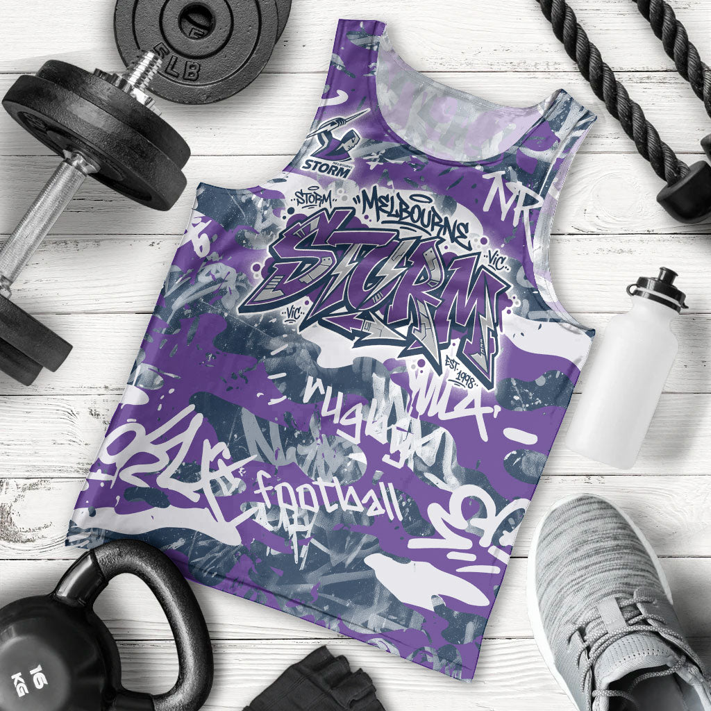 Melbourne Storm Rugby Men Tank Top Graffiti Typography Urban Camo Abstract Street Style