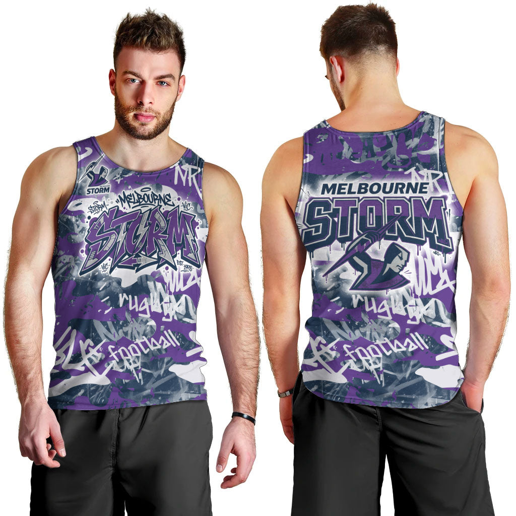 Melbourne Storm Rugby Men Tank Top Graffiti Typography Urban Camo Abstract Street Style