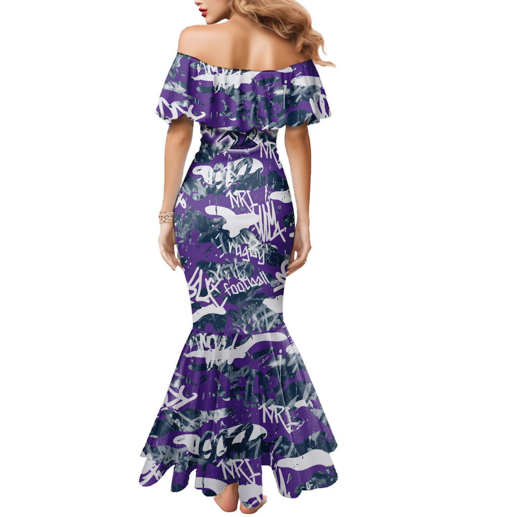 Melbourne Storm Rugby Mermaid Dress Graffiti Typography Urban Camo Abstract Street Style