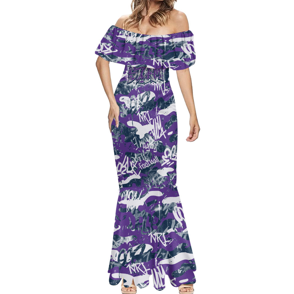 Melbourne Storm Rugby Mermaid Dress Graffiti Typography Urban Camo Abstract Street Style