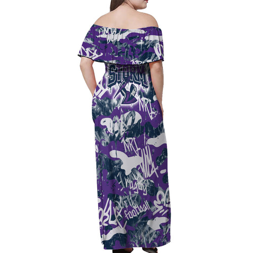 Melbourne Storm Rugby Off Shoulder Maxi Dress Graffiti Typography Urban Camo Abstract Street Style