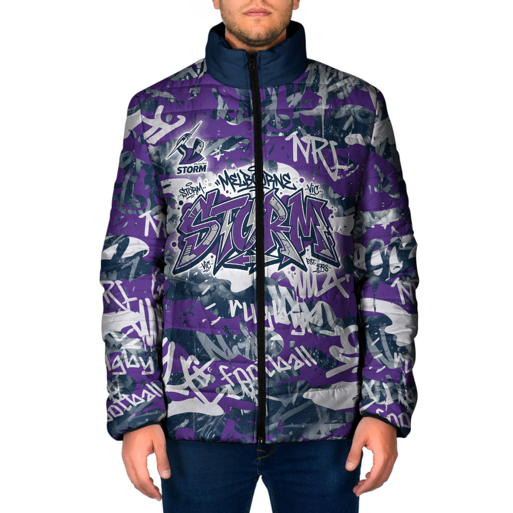 Melbourne Storm Rugby Padded Jacket Graffiti Typography Urban Camo Abstract Street Style