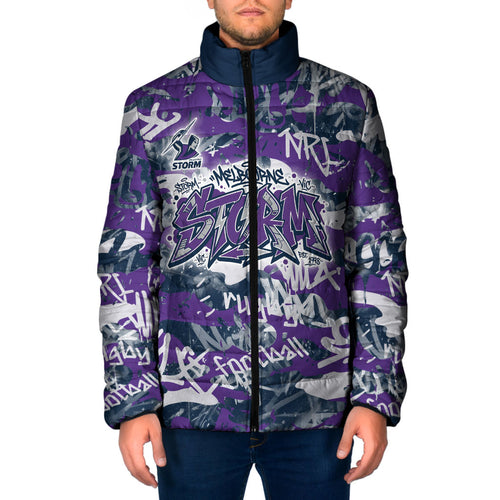 Melbourne Storm Rugby Padded Jacket Graffiti Typography Urban Camo Abstract Street Style
