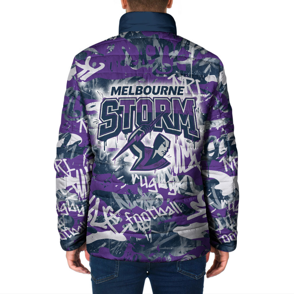 Melbourne Storm Rugby Padded Jacket Graffiti Typography Urban Camo Abstract Street Style