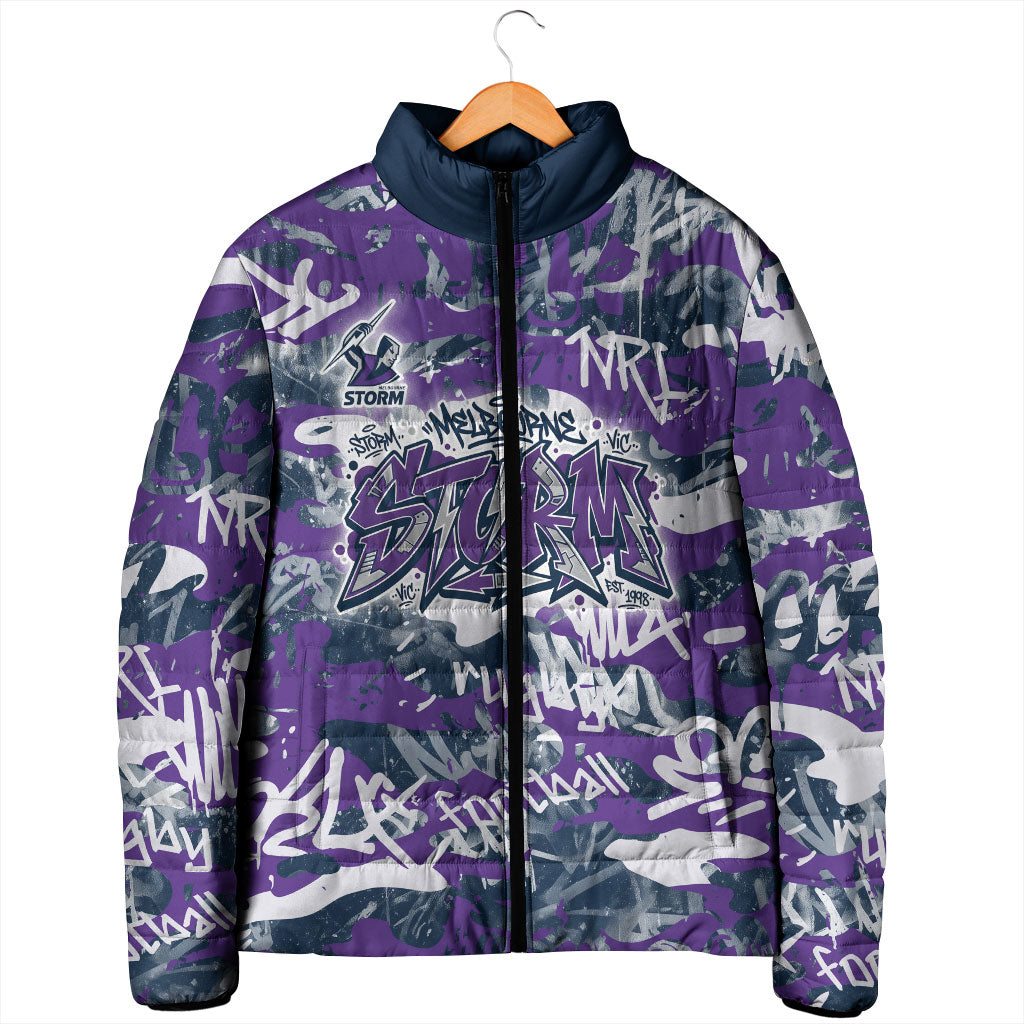 Melbourne Storm Rugby Padded Jacket Graffiti Typography Urban Camo Abstract Street Style