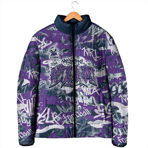 Melbourne Storm Rugby Padded Jacket Graffiti Typography Urban Camo Abstract Street Style
