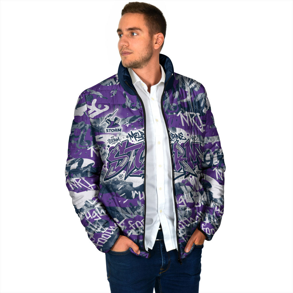 Melbourne Storm Rugby Padded Jacket Graffiti Typography Urban Camo Abstract Street Style