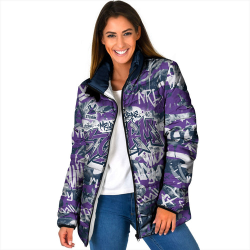 Melbourne Storm Rugby Padded Jacket Graffiti Typography Urban Camo Abstract Street Style