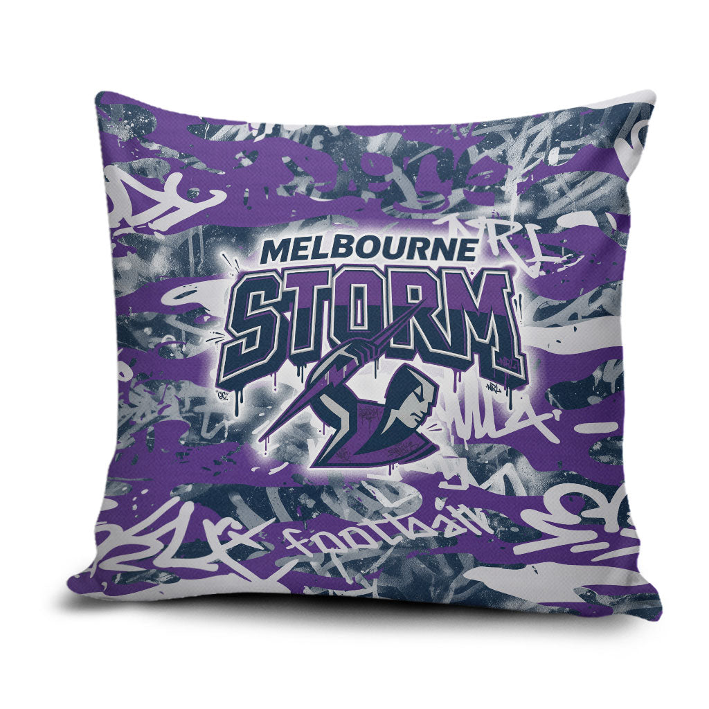 Melbourne Storm Rugby Pillow Cover Graffiti Typography Urban Camo Abstract Street Style
