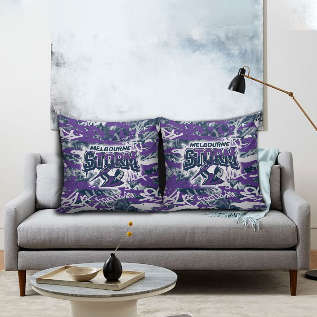 Melbourne Storm Rugby Pillow Cover Graffiti Typography Urban Camo Abstract Street Style