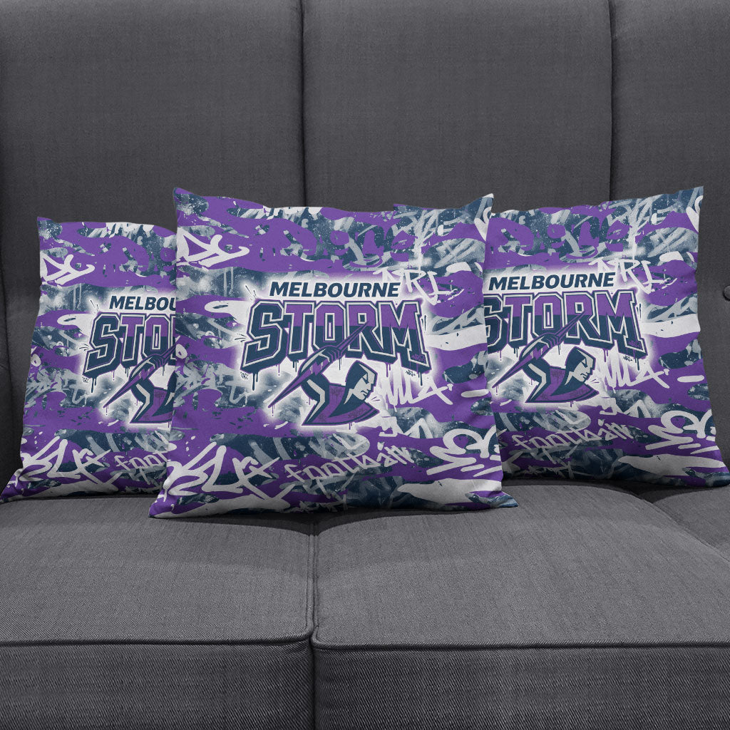 Melbourne Storm Rugby Pillow Cover Graffiti Typography Urban Camo Abstract Street Style