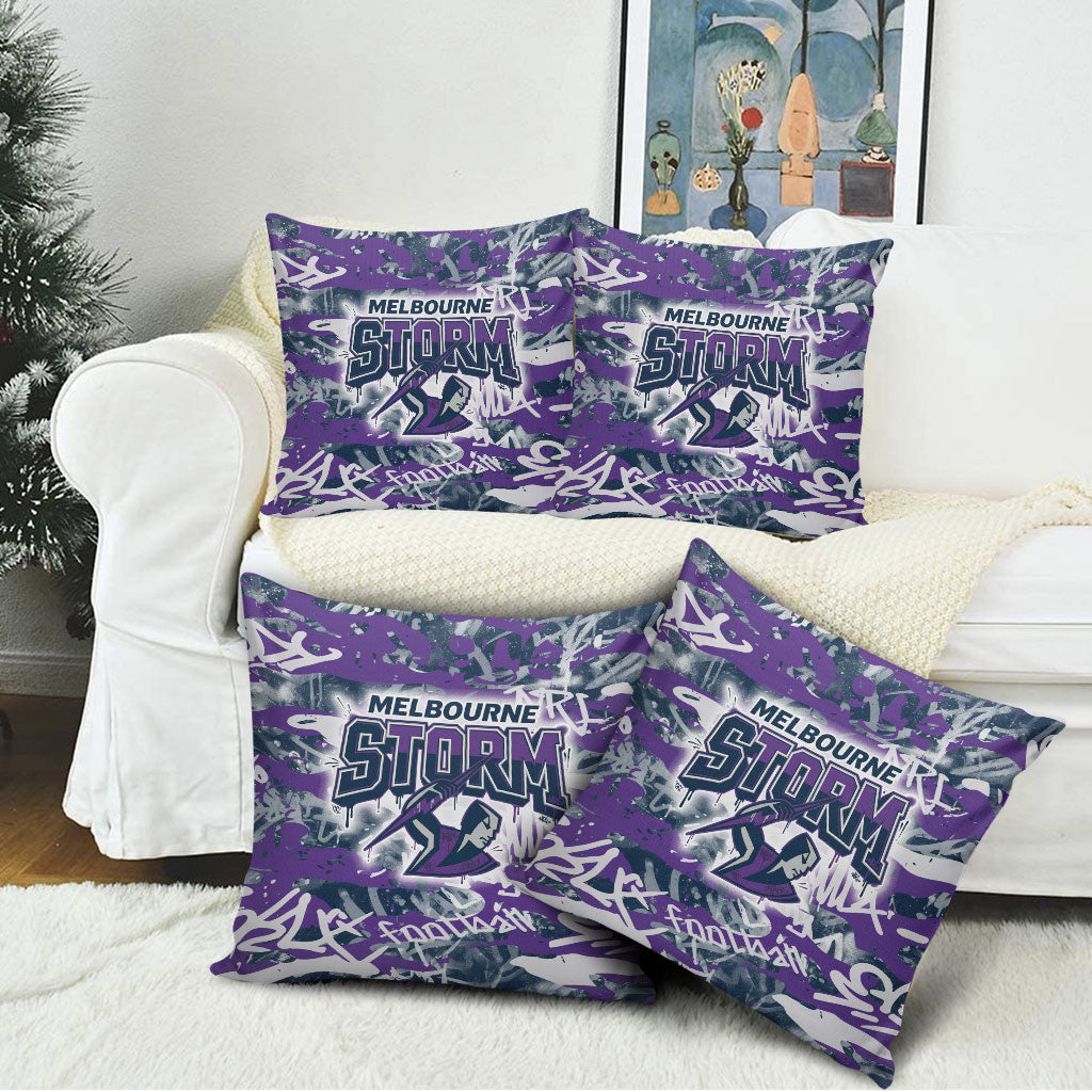 Melbourne Storm Rugby Pillow Cover Graffiti Typography Urban Camo Abstract Street Style