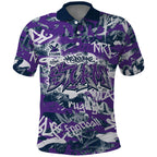Melbourne Storm Rugby Polo Shirt Graffiti Typography Urban Camo Abstract Street Style