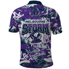 Melbourne Storm Rugby Polo Shirt Graffiti Typography Urban Camo Abstract Street Style