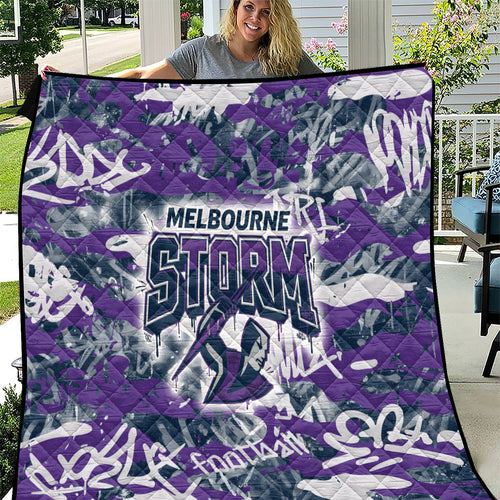 Melbourne Storm Rugby Quilt Graffiti Typography Urban Camo Abstract Street Style