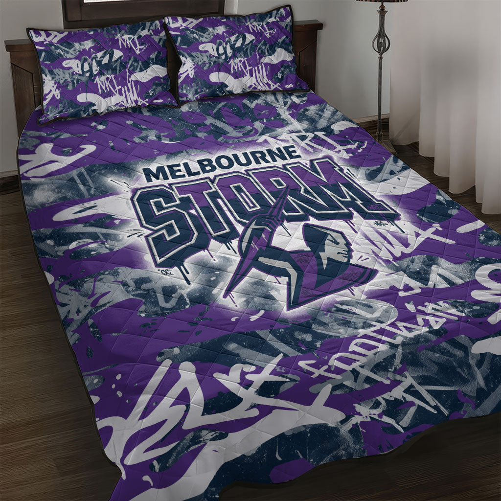 Melbourne Storm Rugby Quilt Bed Set Graffiti Typography Urban Camo Abstract Street Style