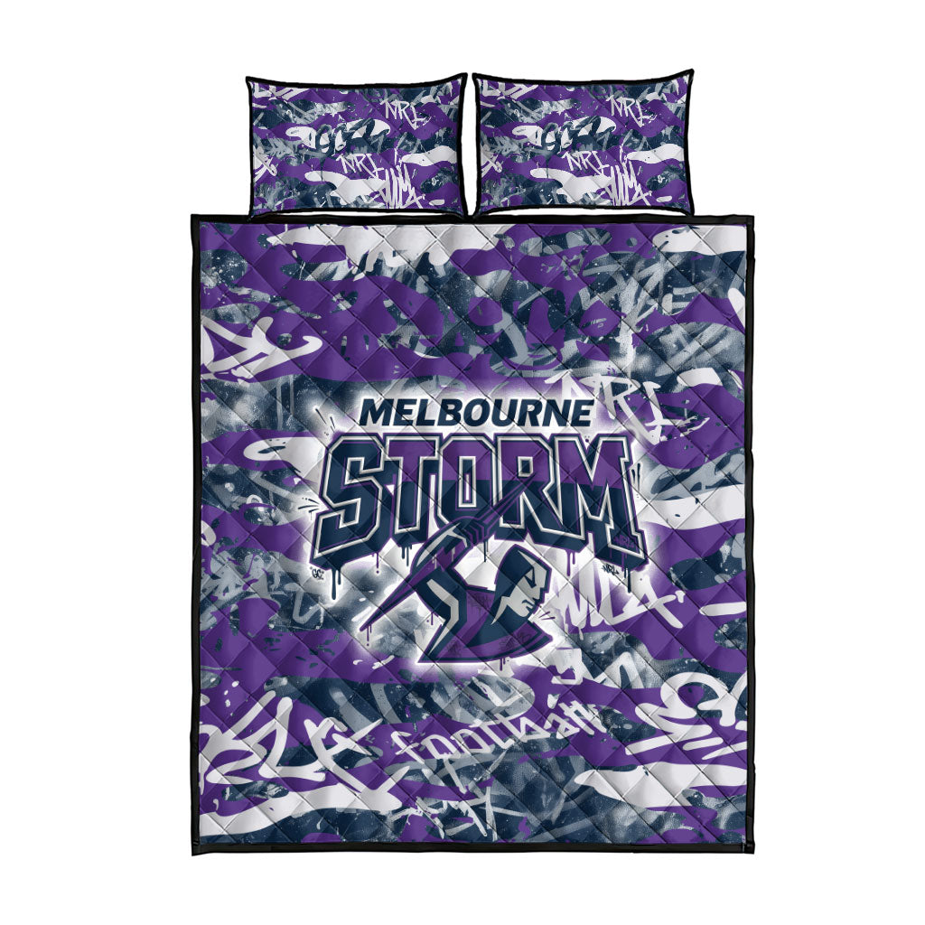 Melbourne Storm Rugby Quilt Bed Set Graffiti Typography Urban Camo Abstract Street Style